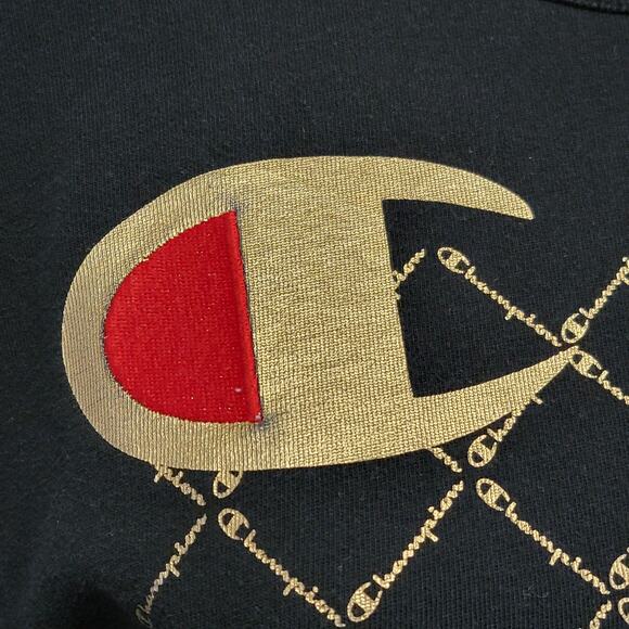 Champion Tshirt Mens Sz M Black Gold Chain Tee Long Sleeve Crew Logo Heritage‎ - Picture 3 of 9